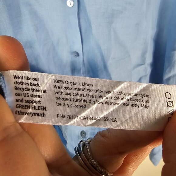 Eileen‎ Fisher Organic Linen Button-Up Shirt L Light Blue Ethical Lagenlook - Picture 4 of 9